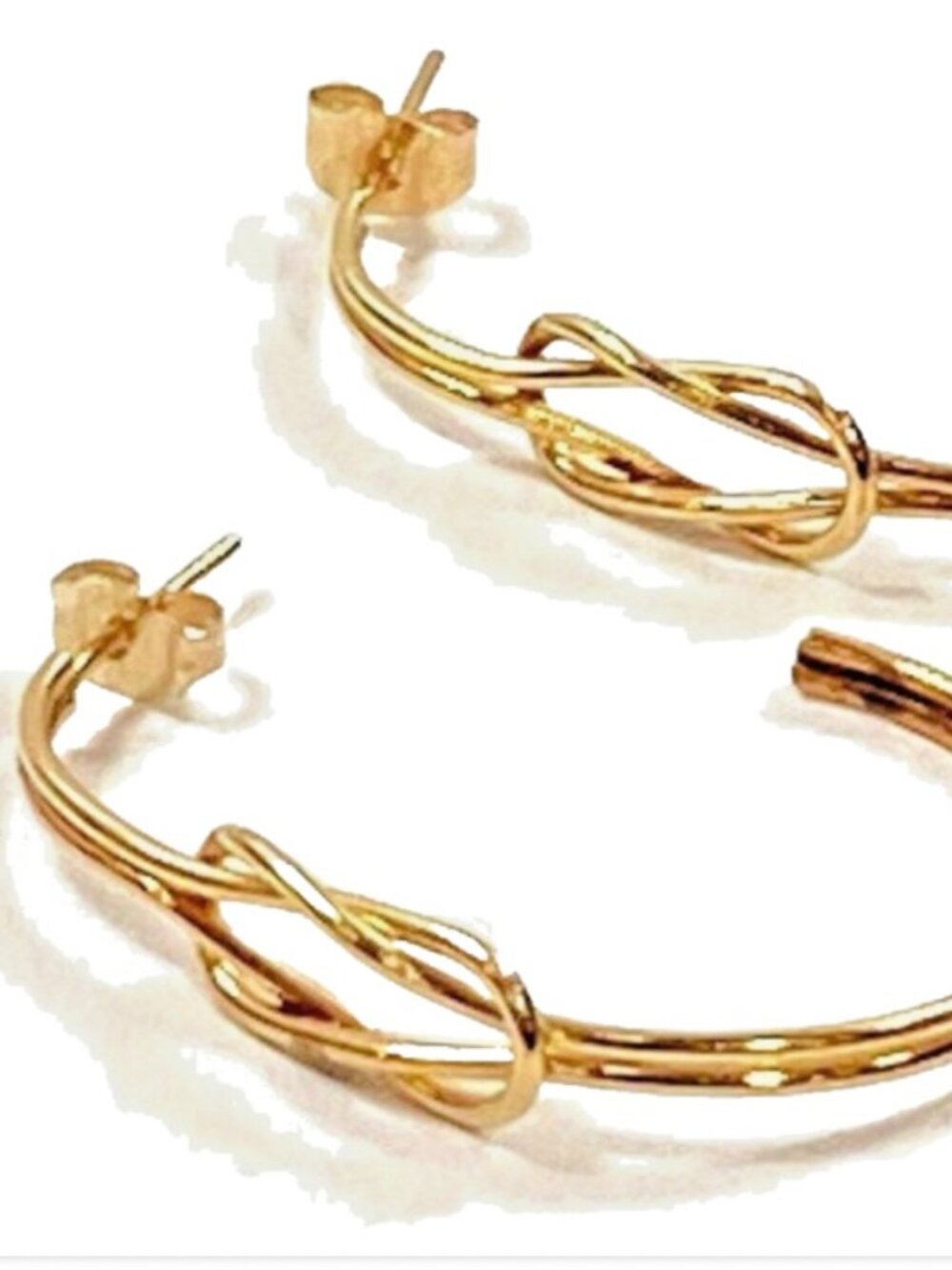 14k Gold Earrings Knot C Shaped Open Curved Hoop 3.4g